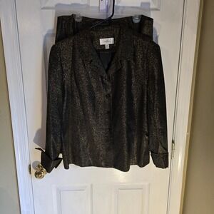 Oleg Cassini Womens Skirt Suit Set Metallic Gold Dot Blazer Pencil Skirt Size 18